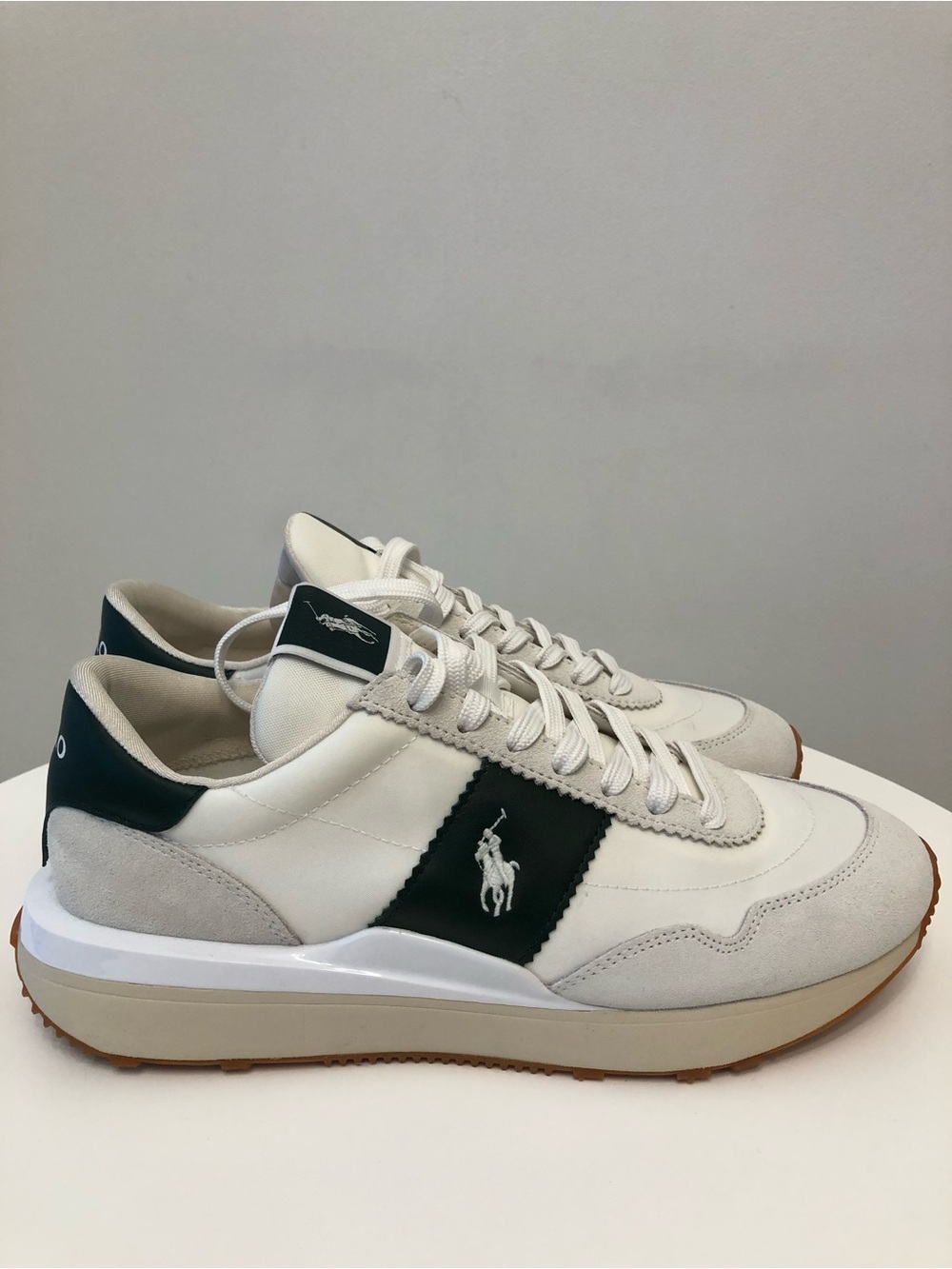 Polo by Ralph Lauren Men’s Cream & Black Leather Suede Sneakers